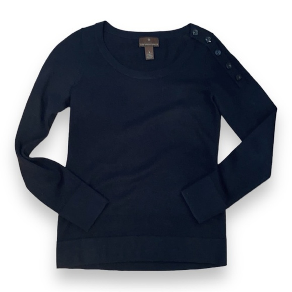 Fenn Wright Mason Navy Blue Crewneck Sweater with Buttons - Size Small